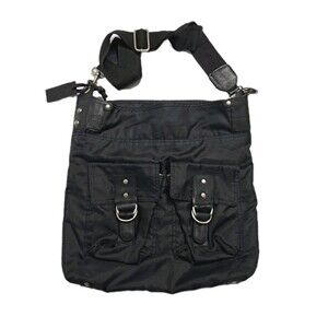 Mo & Co Black Nylon Crossbody Shoulder Saddle Bag Messenger Hobo Satchel